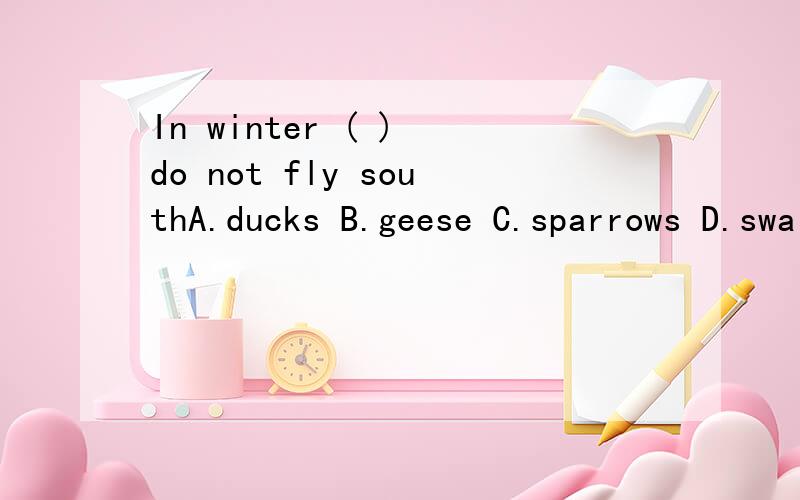 In winter ( ) do not fly southA.ducks B.geese C.sparrows D.swallows