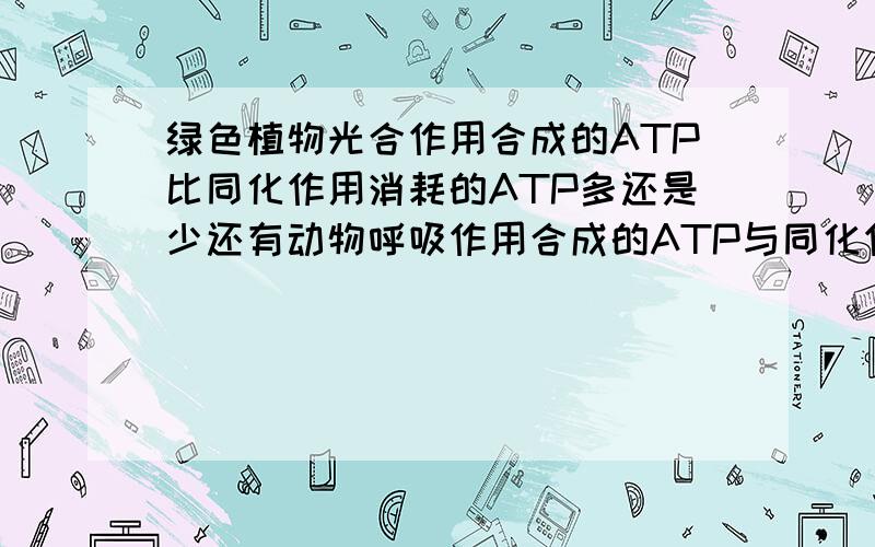 绿色植物光合作用合成的ATP比同化作用消耗的ATP多还是少还有动物呼吸作用合成的ATP与同化作用消耗的ATP如何详细一点  谢谢!
