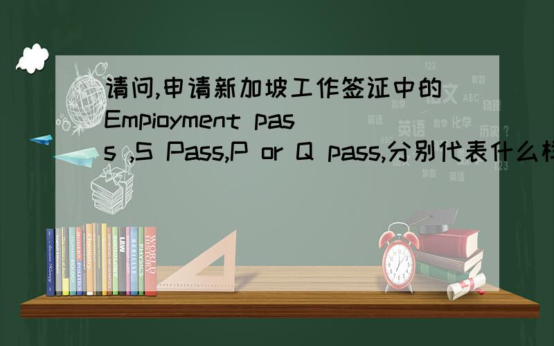 请问,申请新加坡工作签证中的Empioyment pass ,S Pass,P or Q pass,分别代表什么样的签证类型?